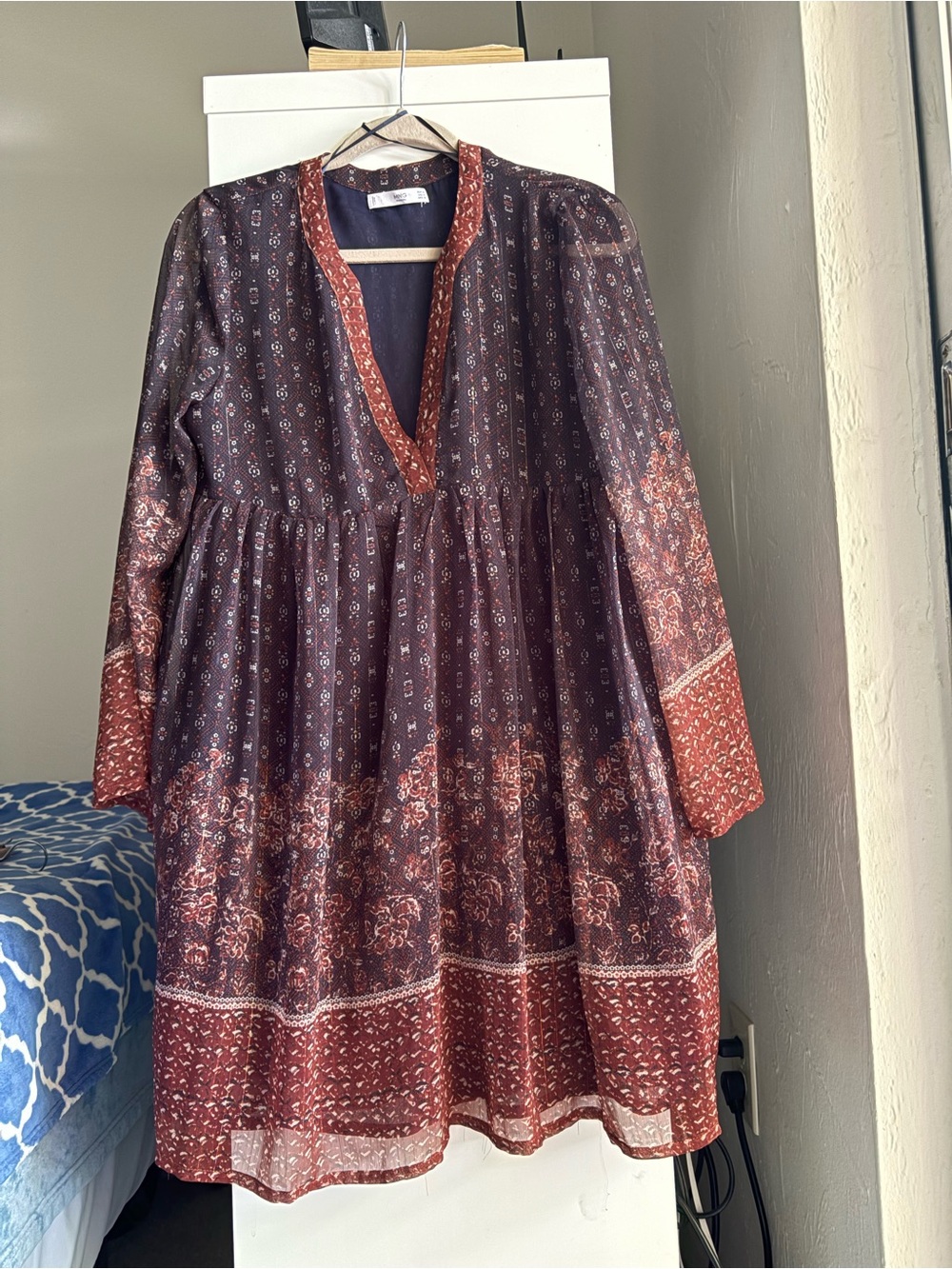 Mango Burgundy and Rust Printed Mini Dress